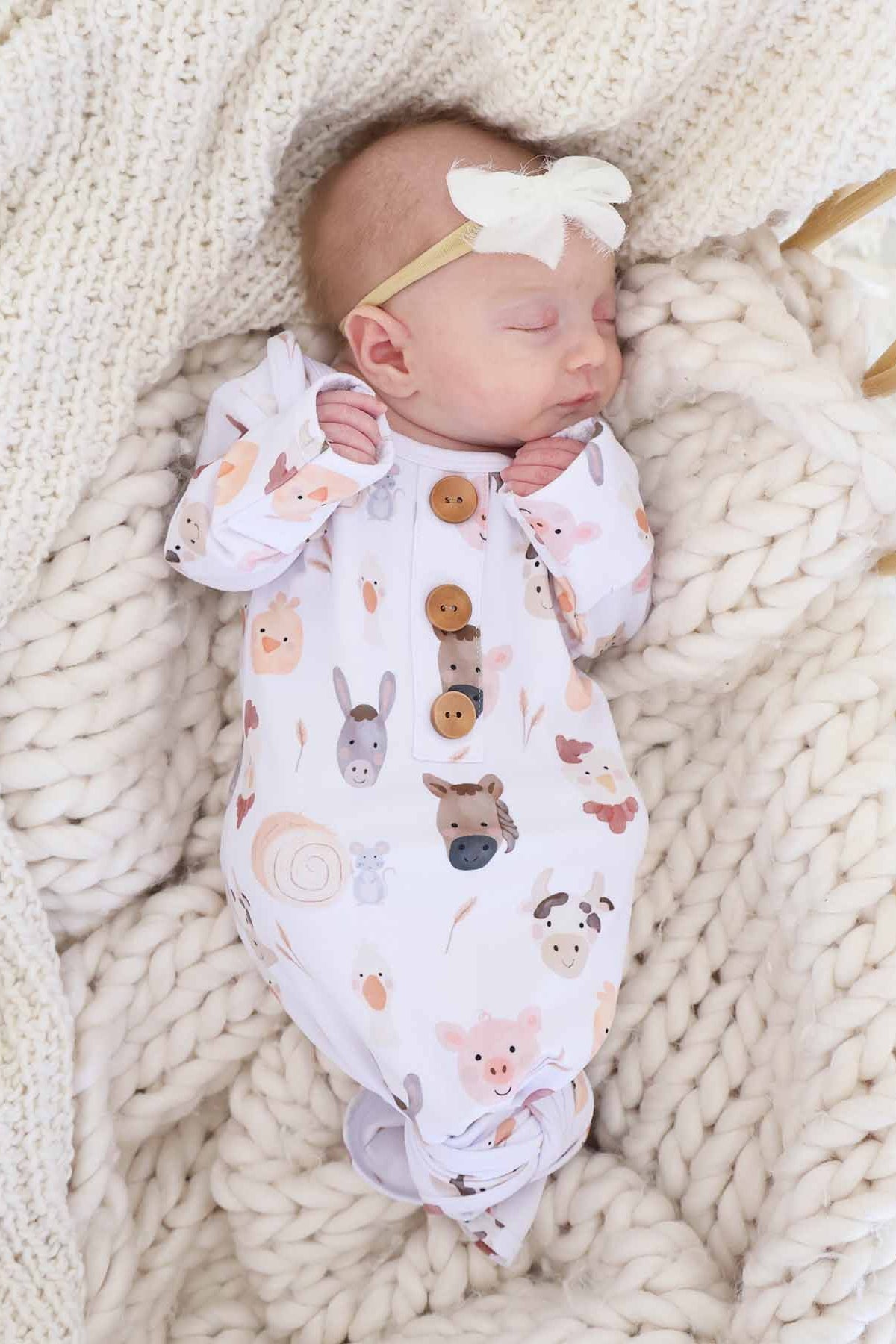 Barnyard Buddies Newborn Baby Knot Gown & Hat Set