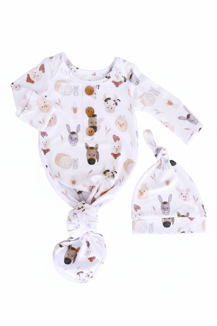 Barnyard Buddies Newborn Baby Knot Gown & Hat Set