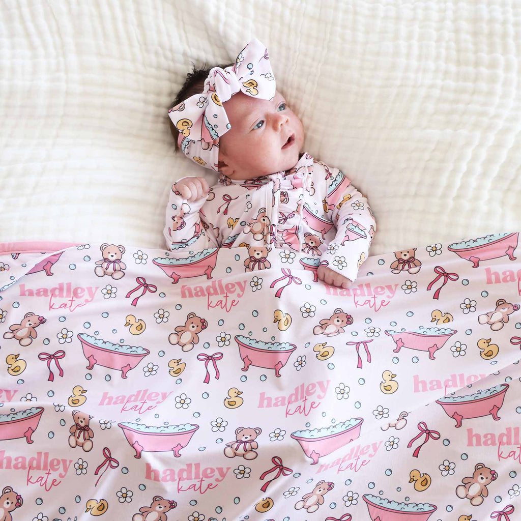 Bathtime Besties Personalized Swaddle Blanket | Pink