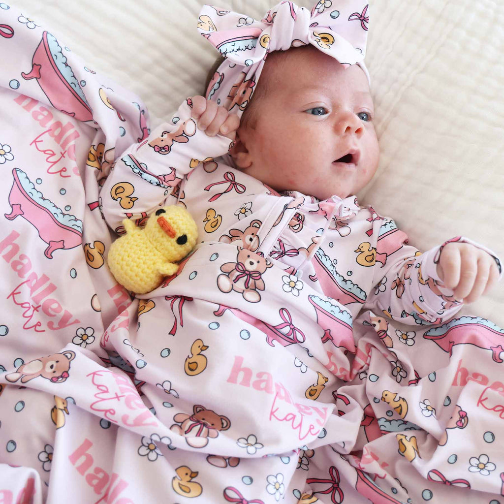 Bathtime Besties Personalized Swaddle Blanket | Pink