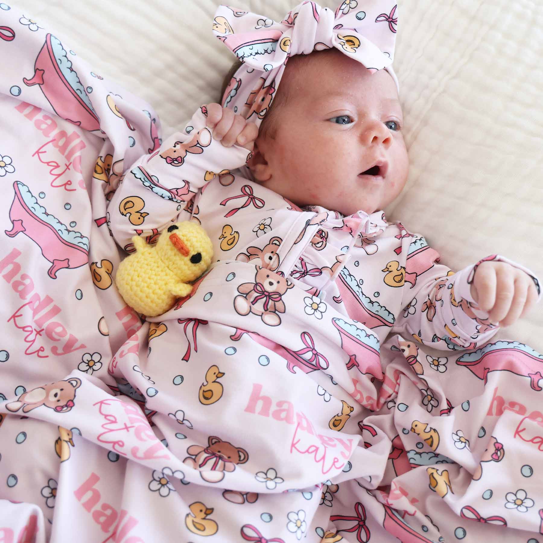 Bathtime Besties Personalized Swaddle Blanket | Pink