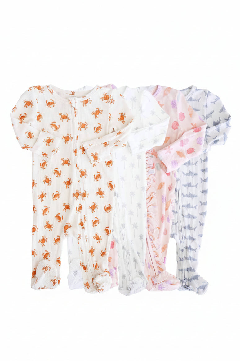 Beachy Bamboo Waffle Zipper Footies