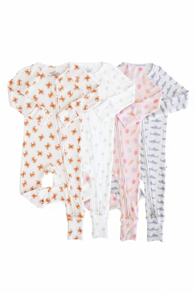 Beachy Bamboo Waffle Convertible Zip Rompers