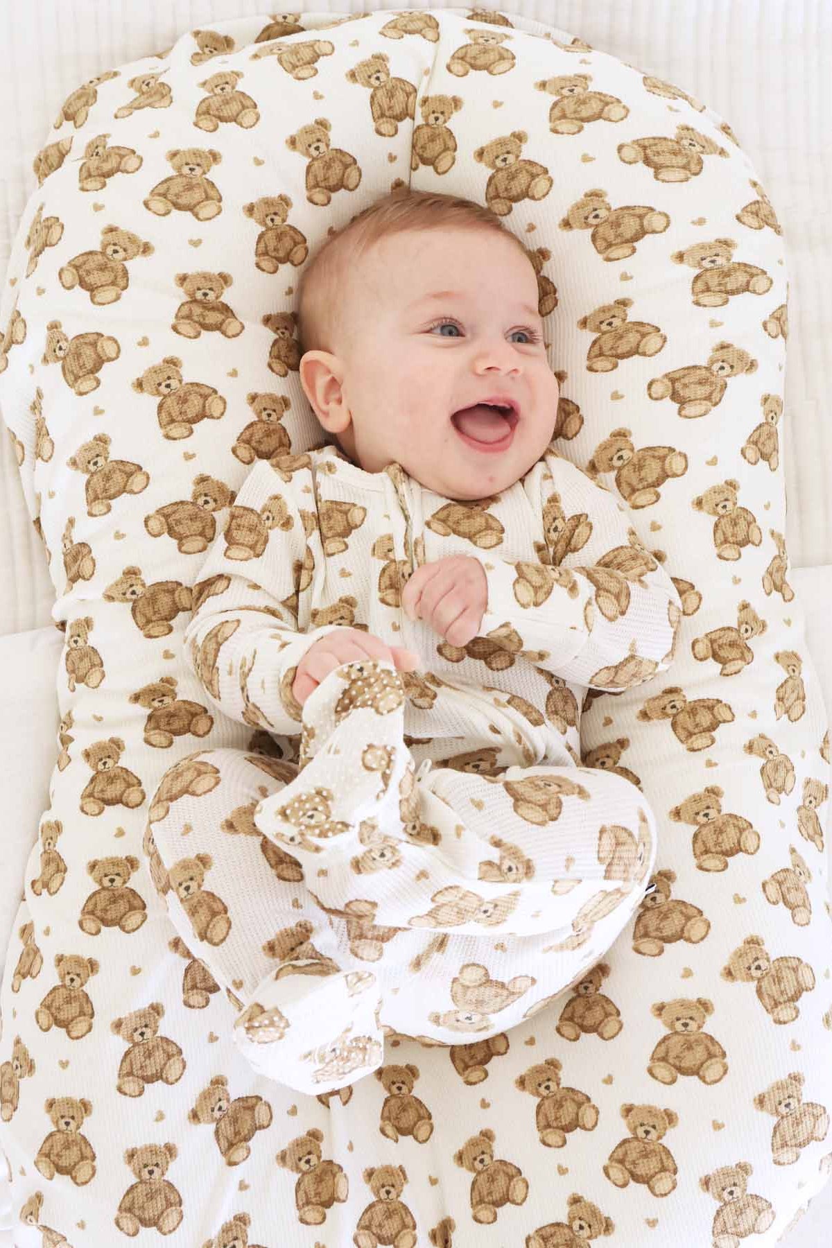 Beary Sweet Bamboo Waffle Zipper Footie