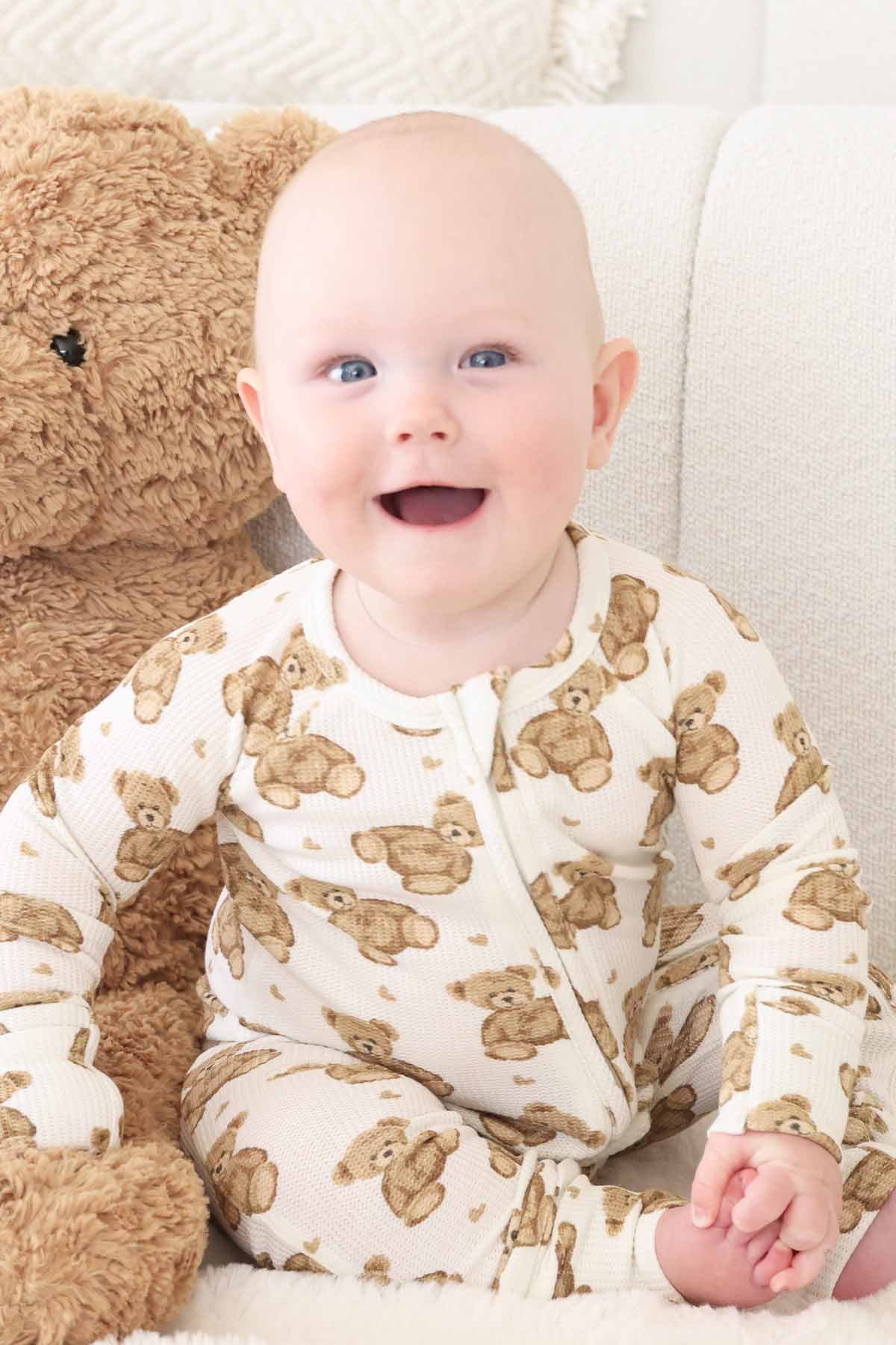 Beary Sweet Bamboo Waffle Convertible Zip Romper