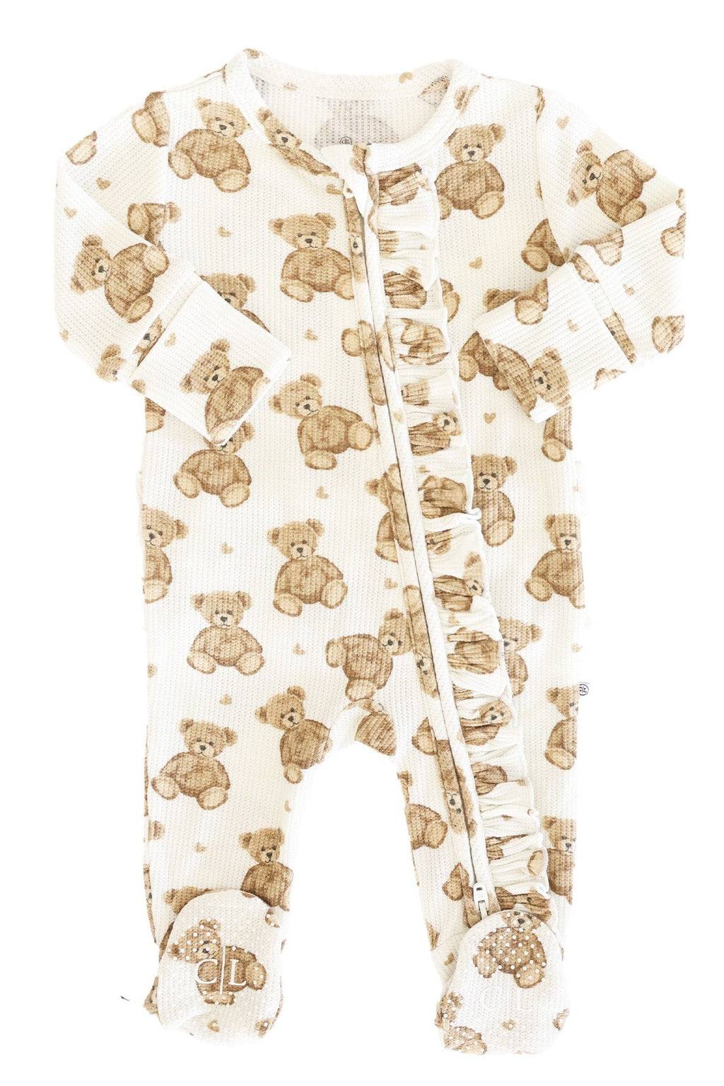 Beary Sweet Bamboo Waffle Zipper Ruffle Footie