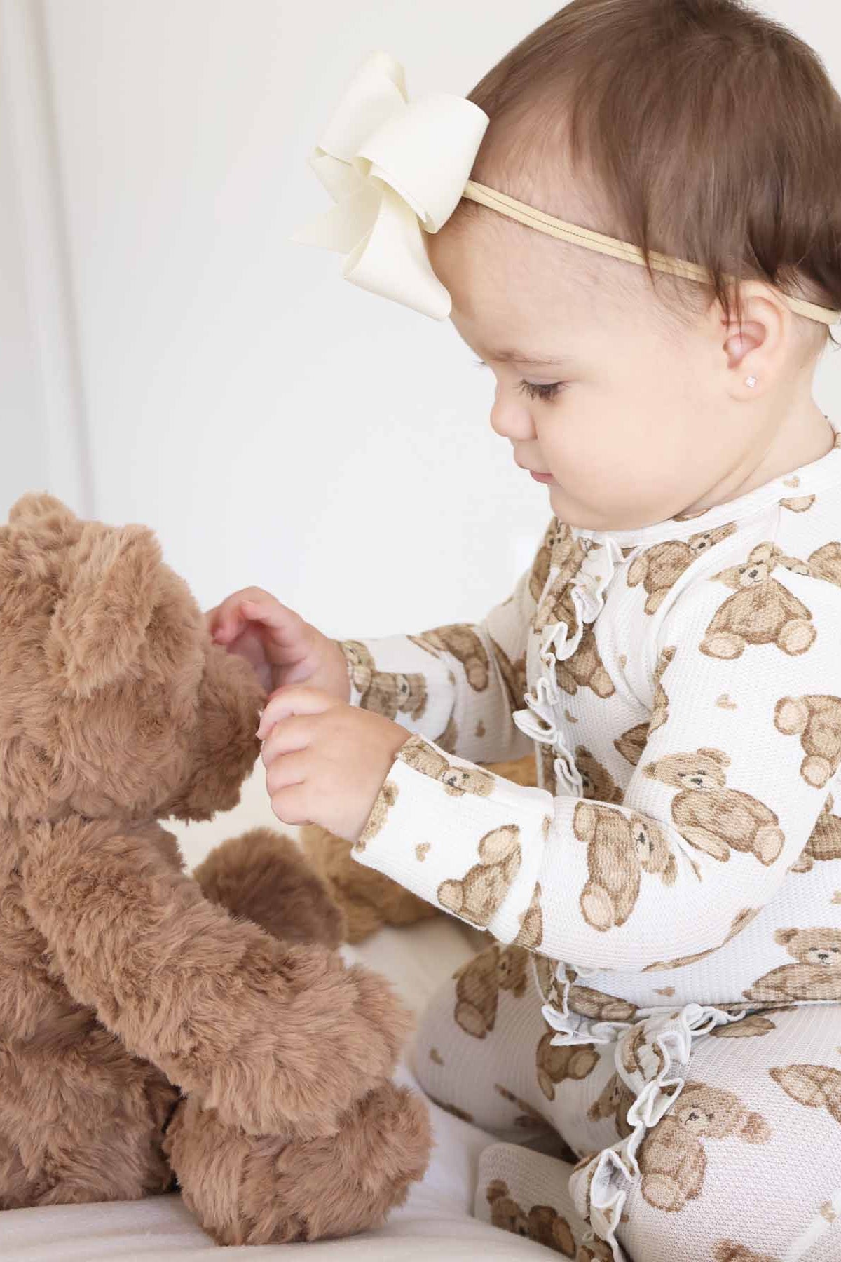 Beary Sweet Bamboo Waffle Zipper Ruffle Footie