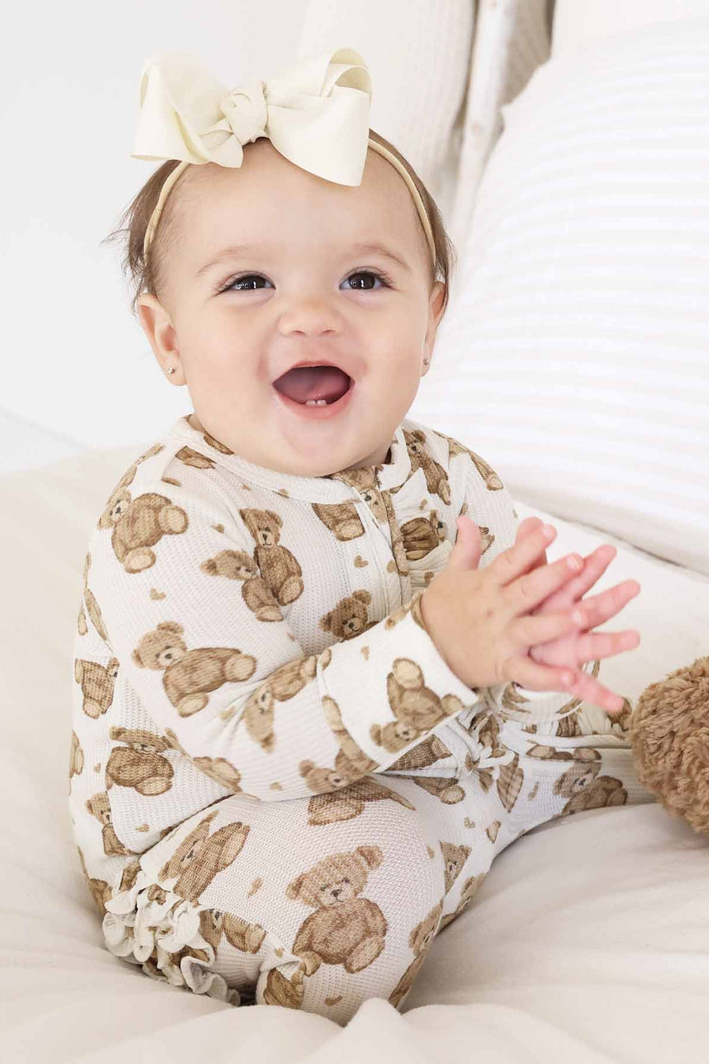 Beary Sweet Bamboo Waffle Zipper Ruffle Footie