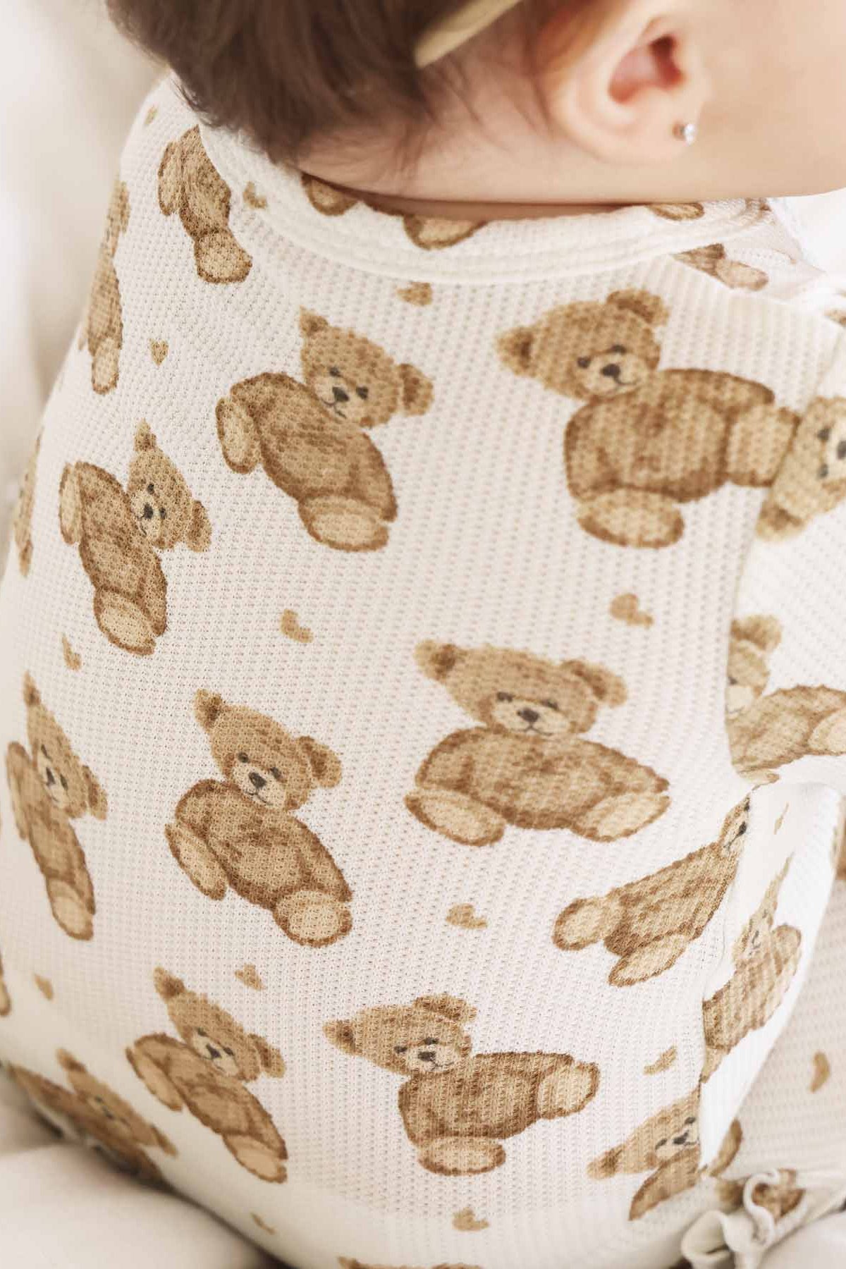 Beary Sweet Bamboo Waffle Zipper Ruffle Footie