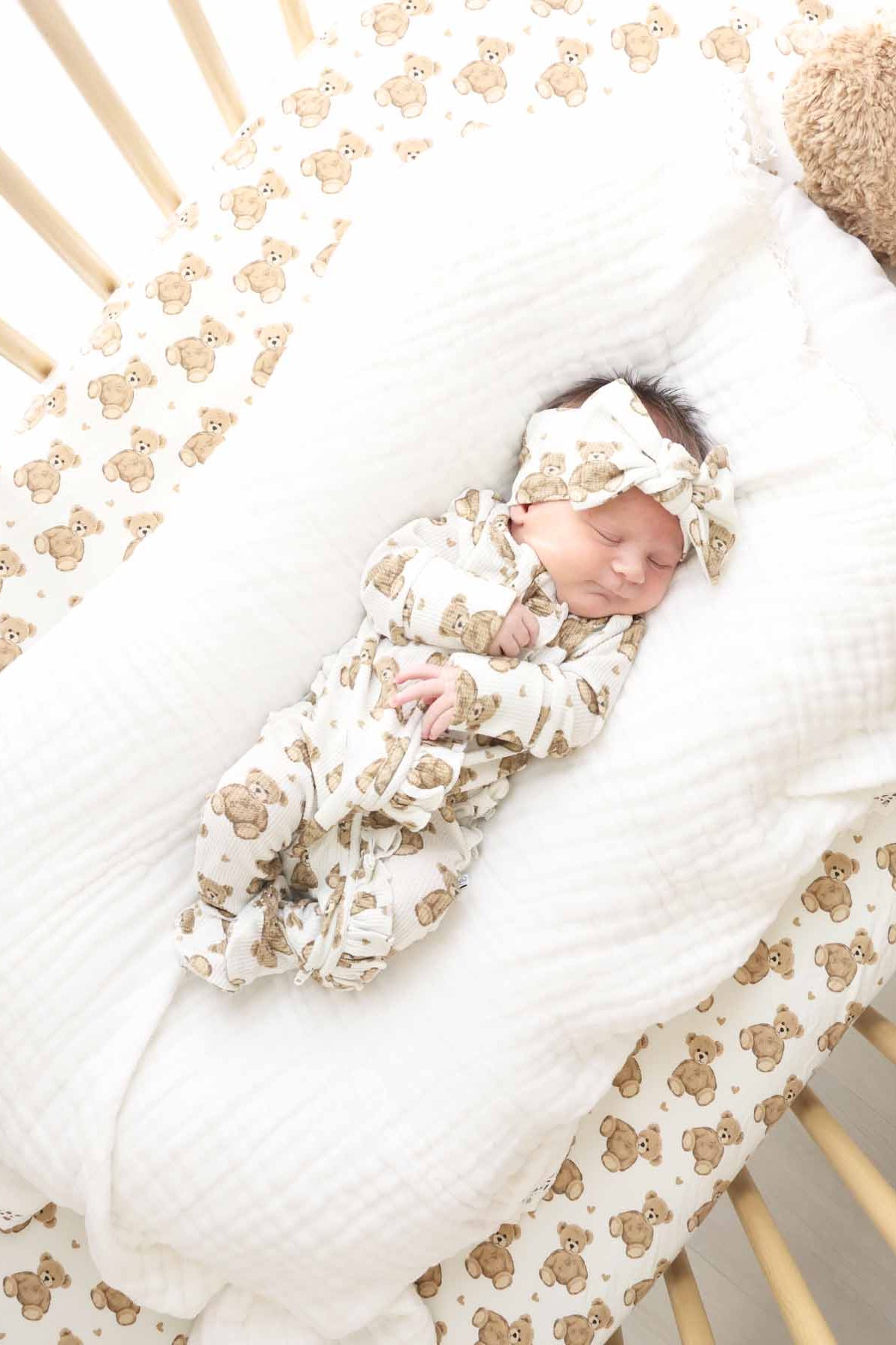 Beary Sweet Bamboo Waffle Zipper Ruffle Footie