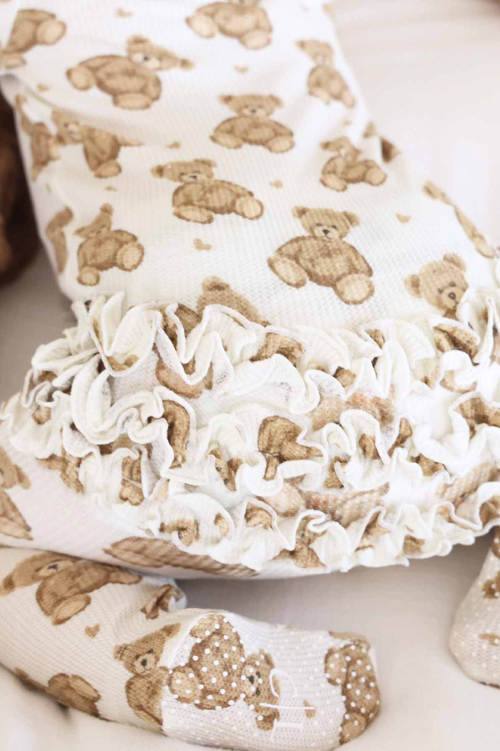 Beary Sweet Bamboo Waffle Zipper Ruffle Footie