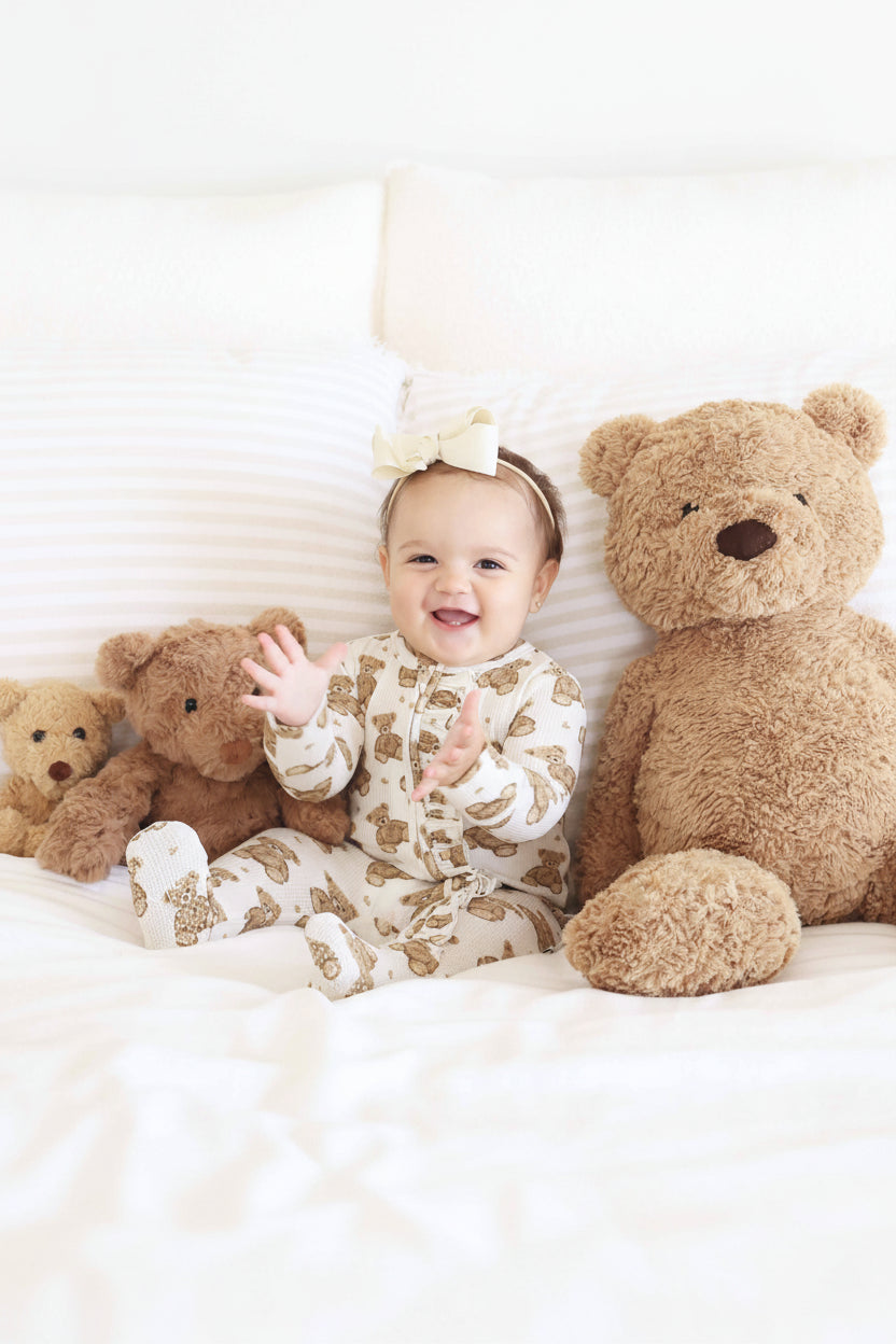 Beary Sweet Bamboo Waffle Zipper Ruffle Footie