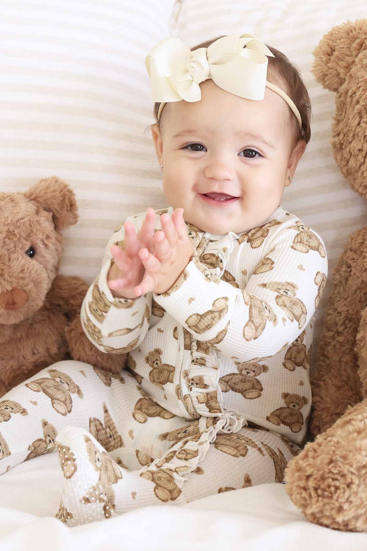 Beary Sweet Bamboo Waffle Zipper Ruffle Footie