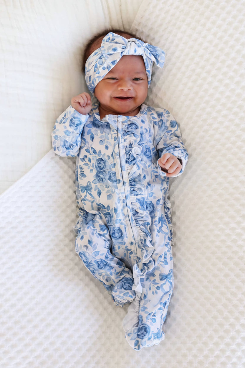 Betsy's Blooms Ruffle Zipper Footie