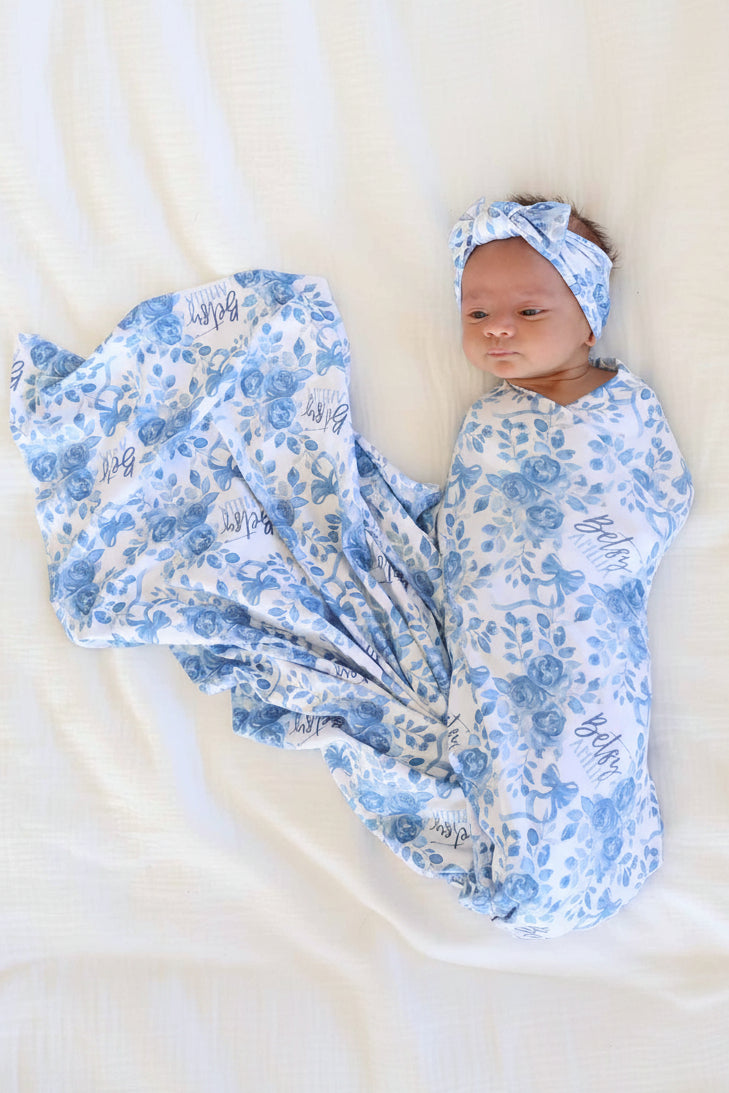 Betsy's Blooms Personalized Swaddle Blanket