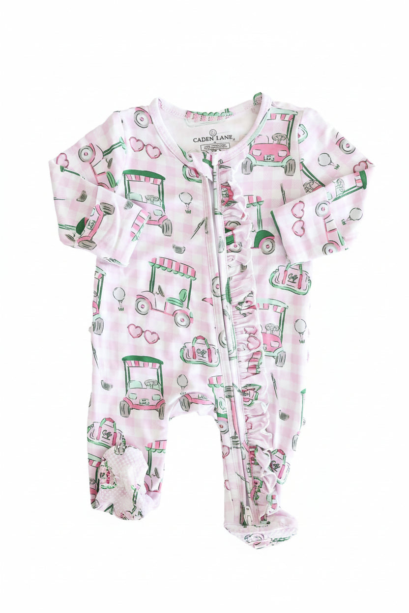 Birdie Babes Ruffle Zipper Footie | Pink