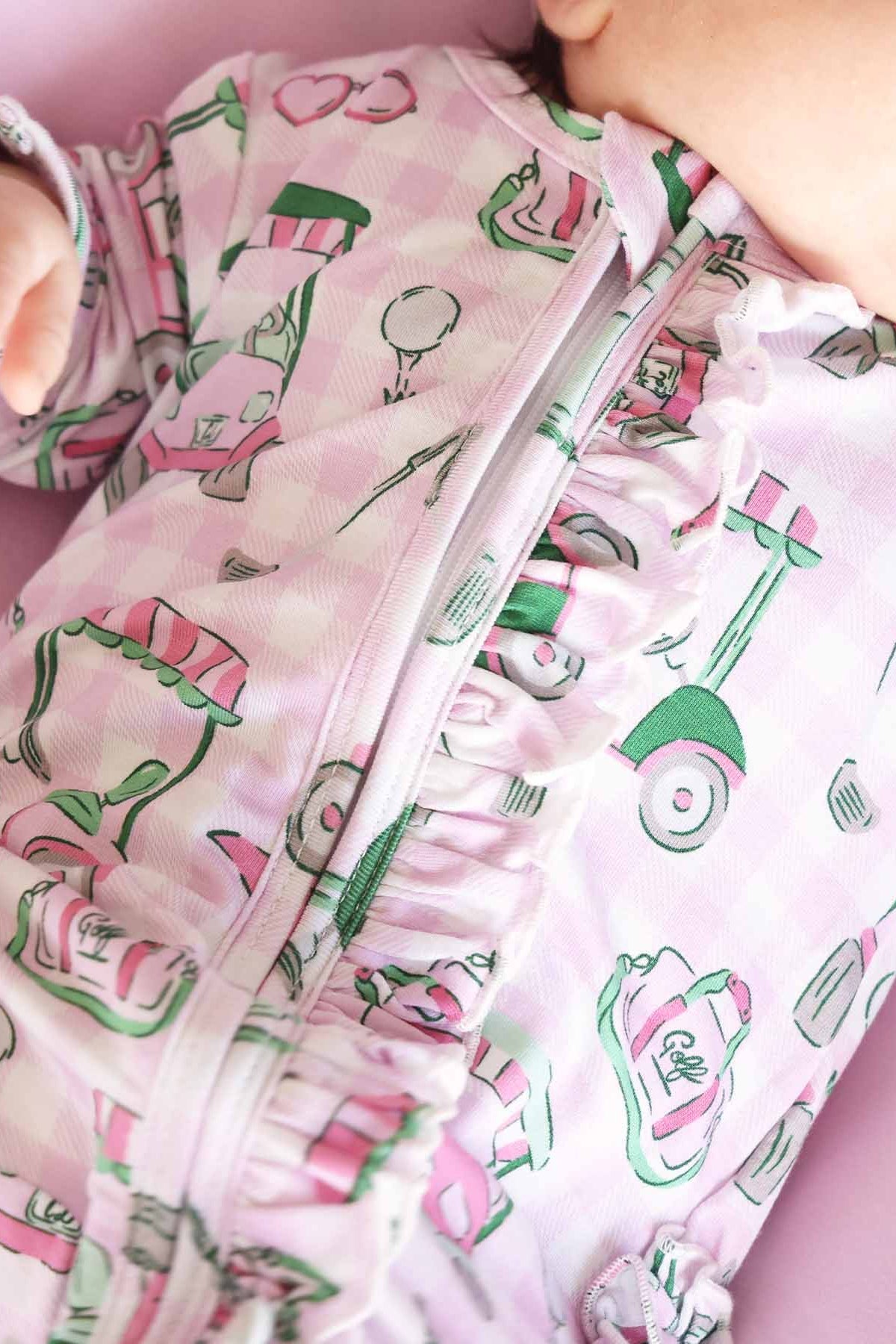 Birdie Babes Ruffle Zipper Footie | Pink