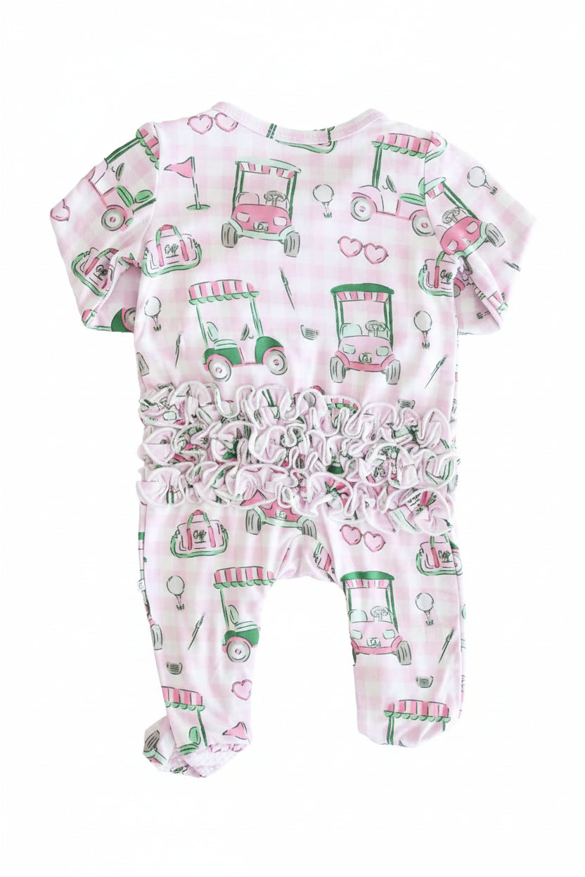 Birdie Babes Ruffle Zipper Footie | Pink