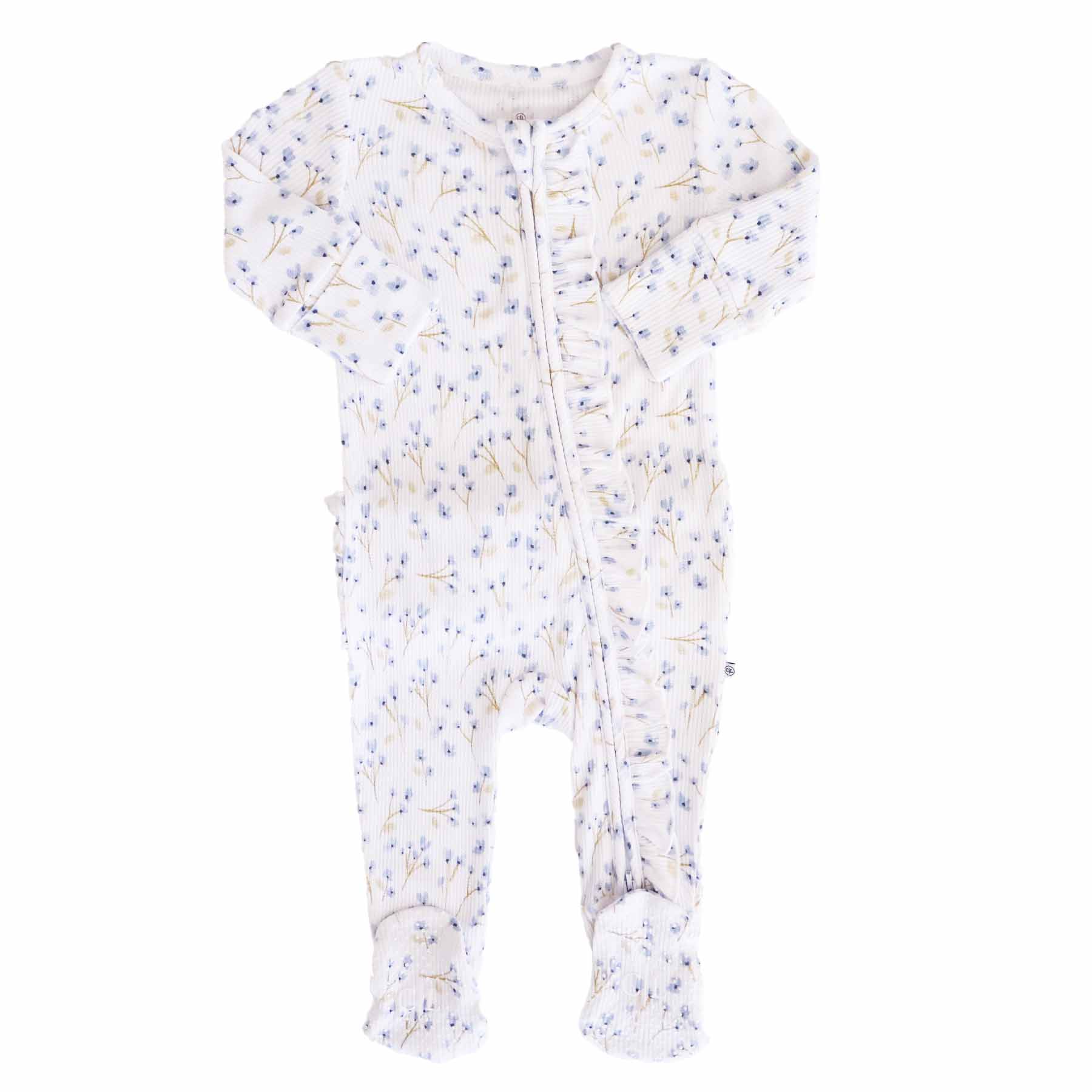 Blake's Blooms Bamboo Waffle Ruffle Zipper Footie