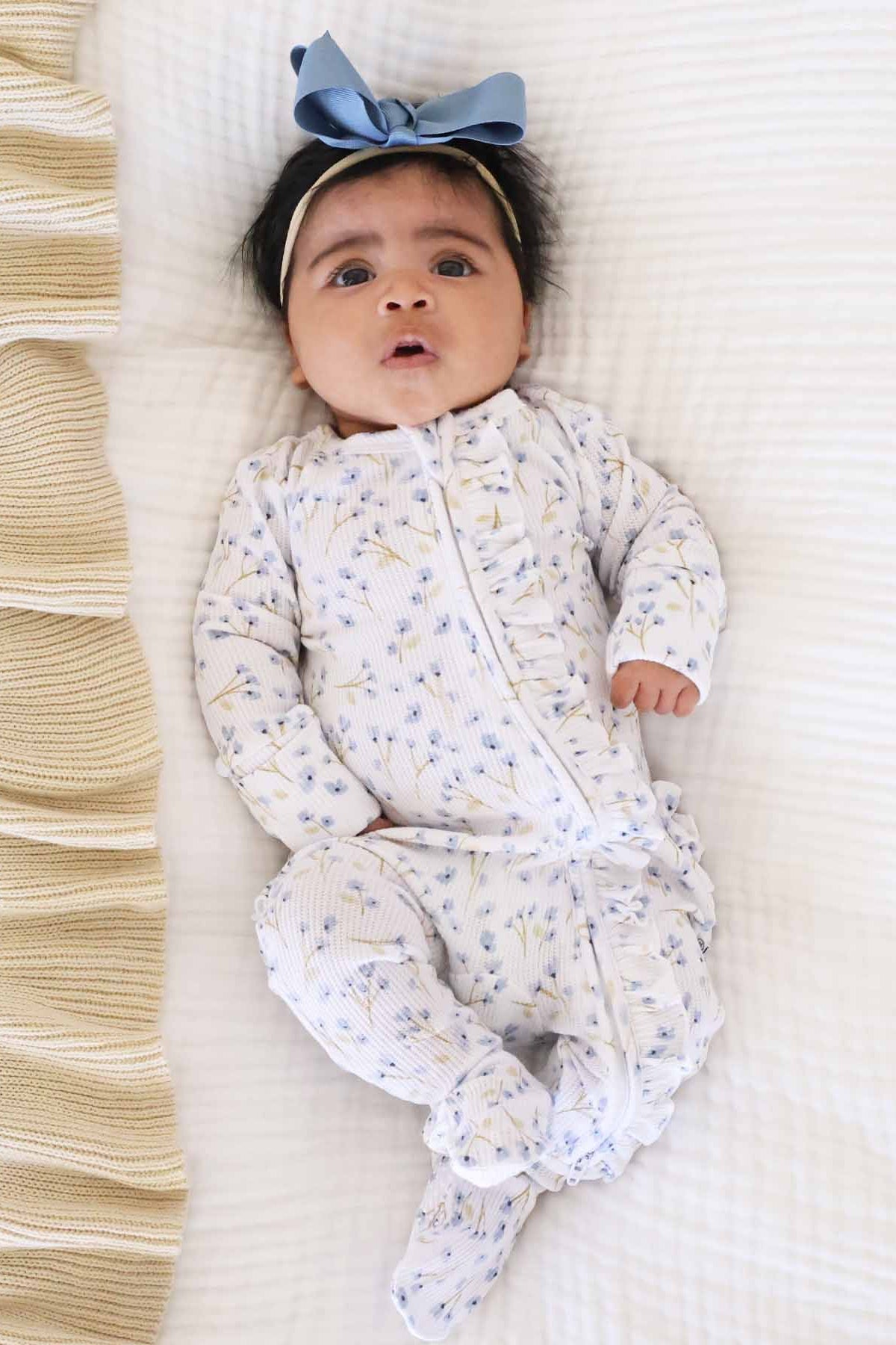 Blake's Blooms Bamboo Waffle Ruffle Zipper Footie