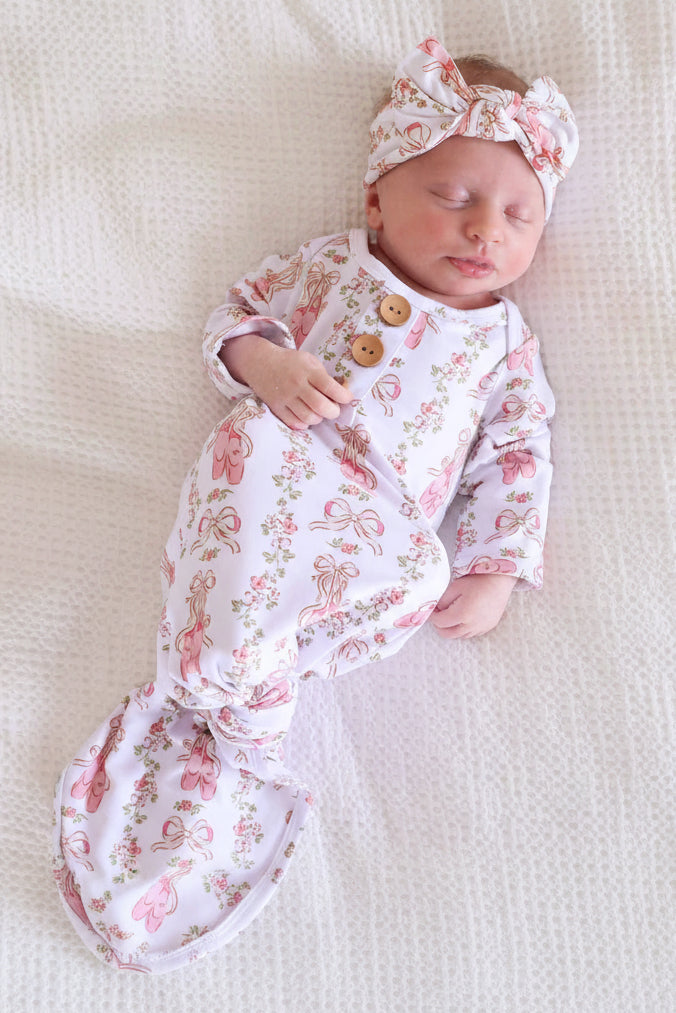 Ballet Blossoms Newborn Baby Knot Gown & Hat Set