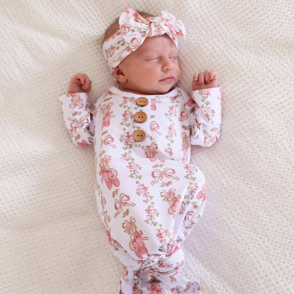 Ballet Blossoms Newborn Baby Knot Gown & Hat Set