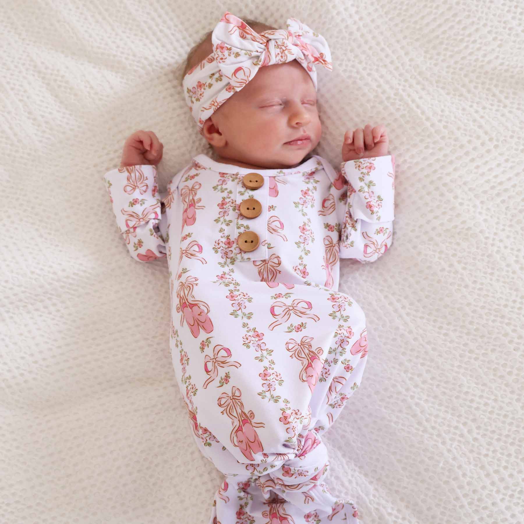 Ballet Blossoms Newborn Baby Knot Gown & Hat Set