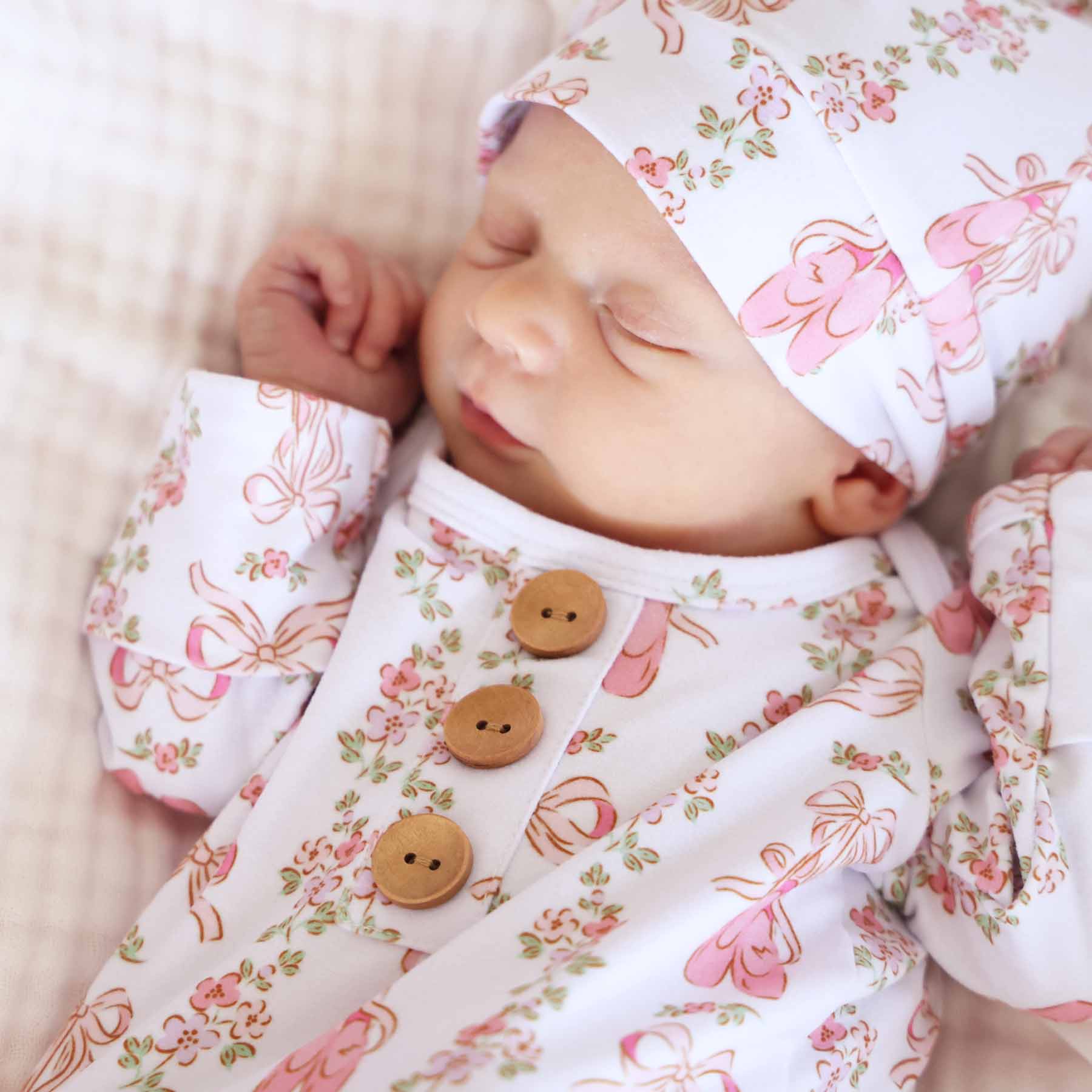 Ballet Blossoms Newborn Baby Knot Gown & Hat Set