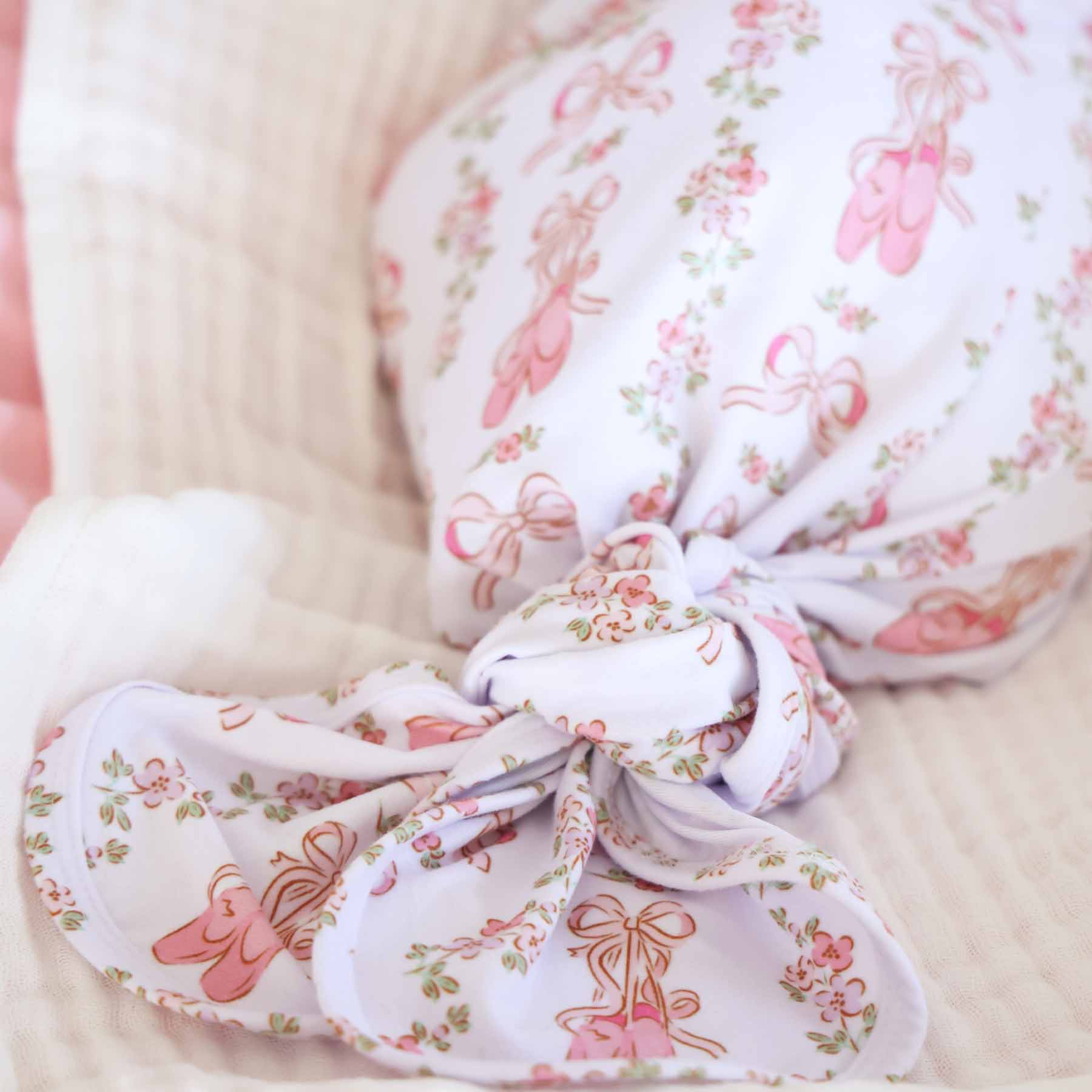 Ballet Blossoms Newborn Baby Knot Gown & Hat Set