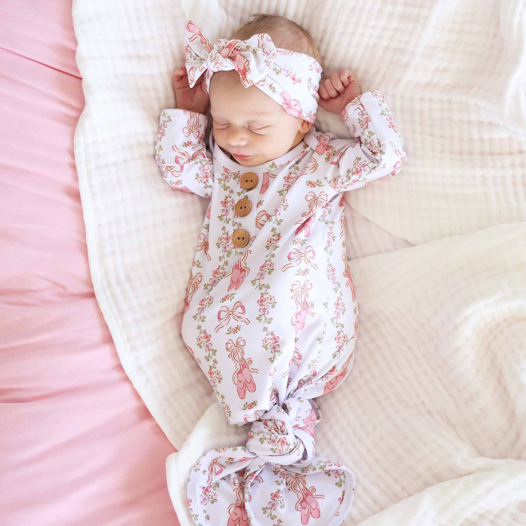 Ballet Blossoms Newborn Baby Knot Gown & Hat Set