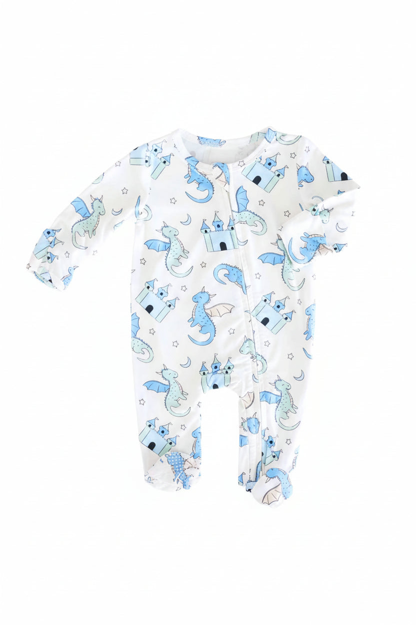 Dragon Adventure Zipper Footie | Blue