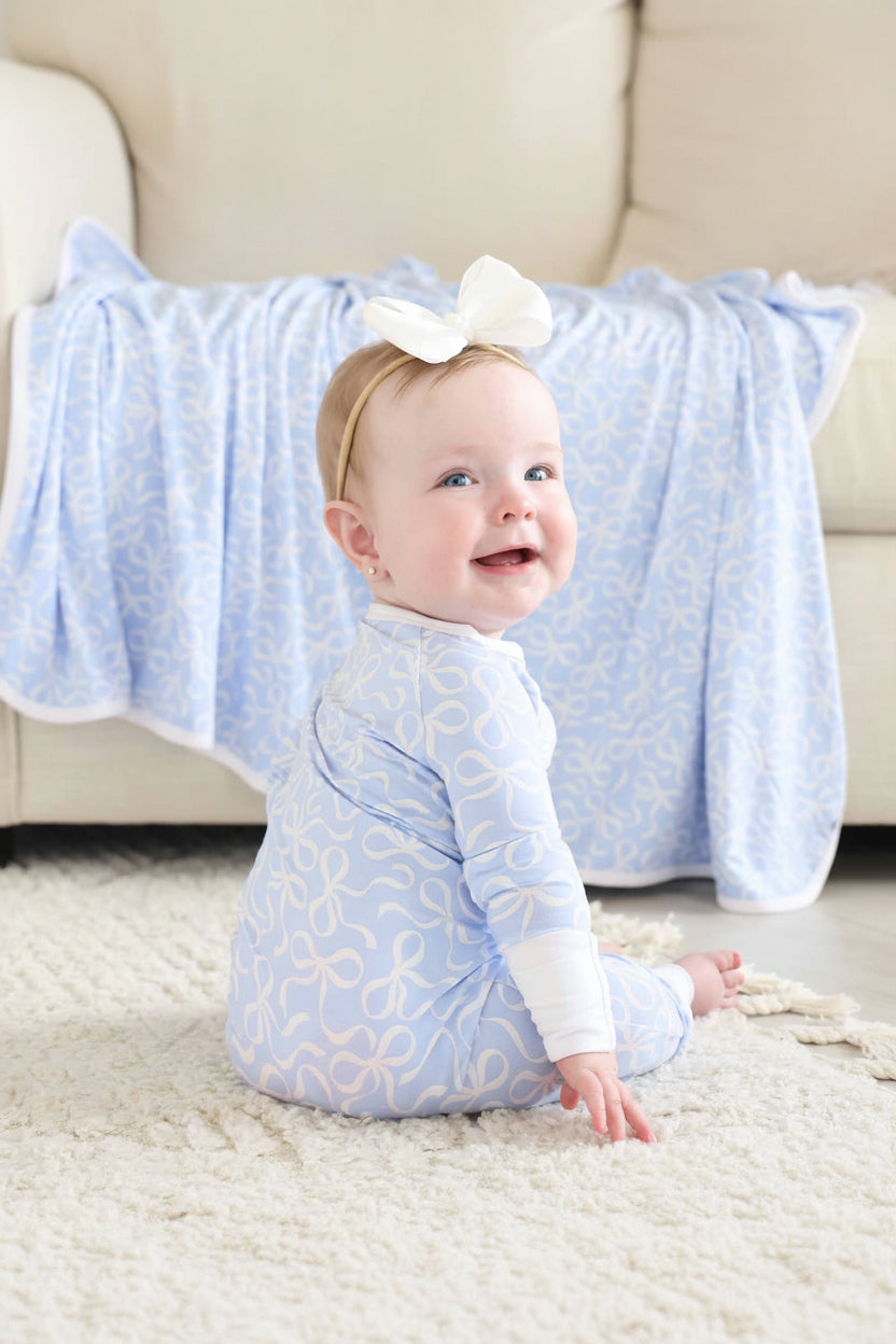 Blue-tiful Bows Convertible Zip Romper