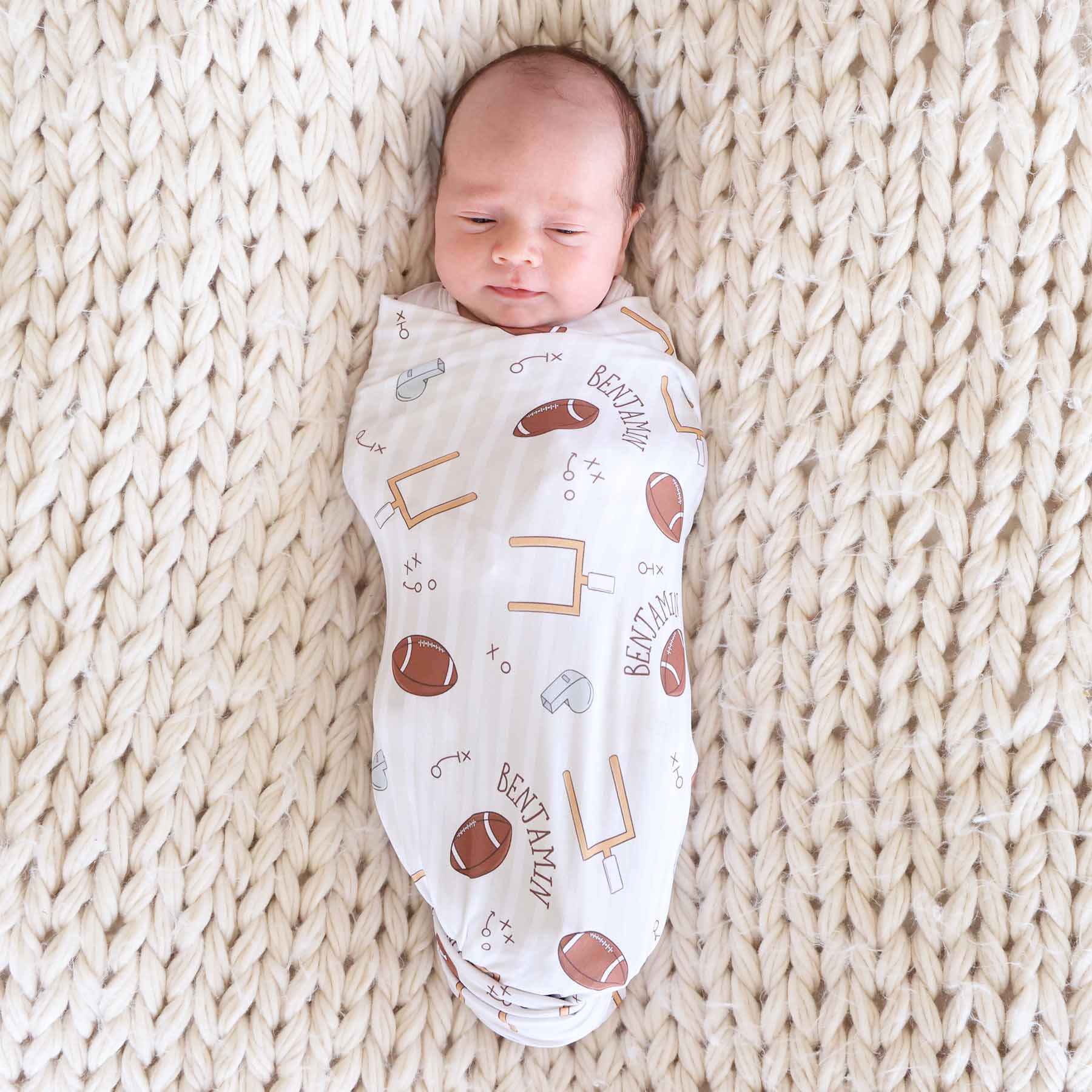 Tiny Touchdowns Personalized Swaddle Blanket | Neutral