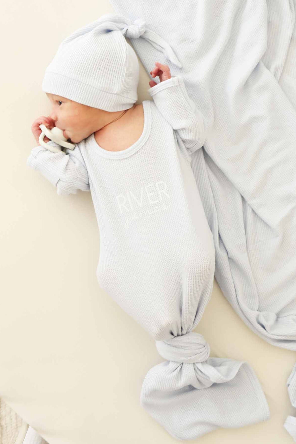 Personalized Bamboo Waffle Newborn Baby Knot Gown | Pastel Cutie