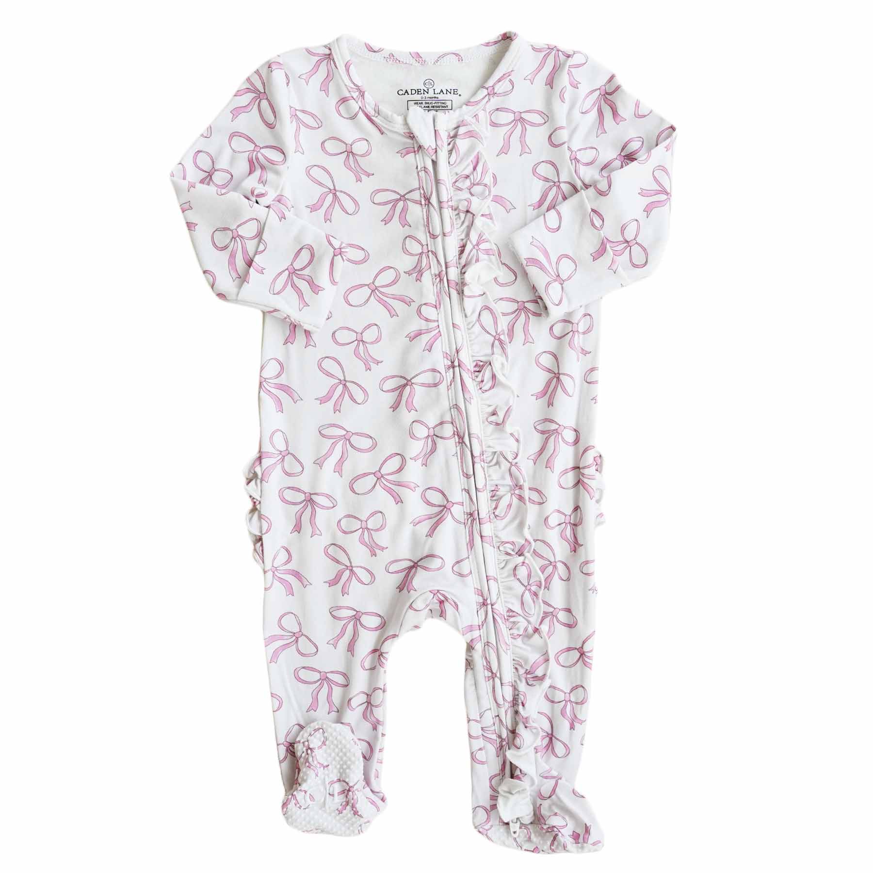 Blushing Bows Ruffle Zipper Footie