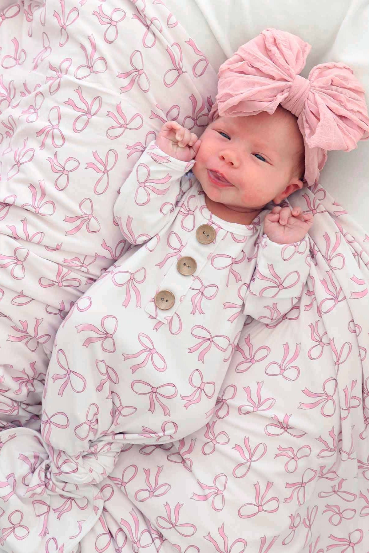 Blushing Bows Newborn Baby Knot Gown & Hat Set