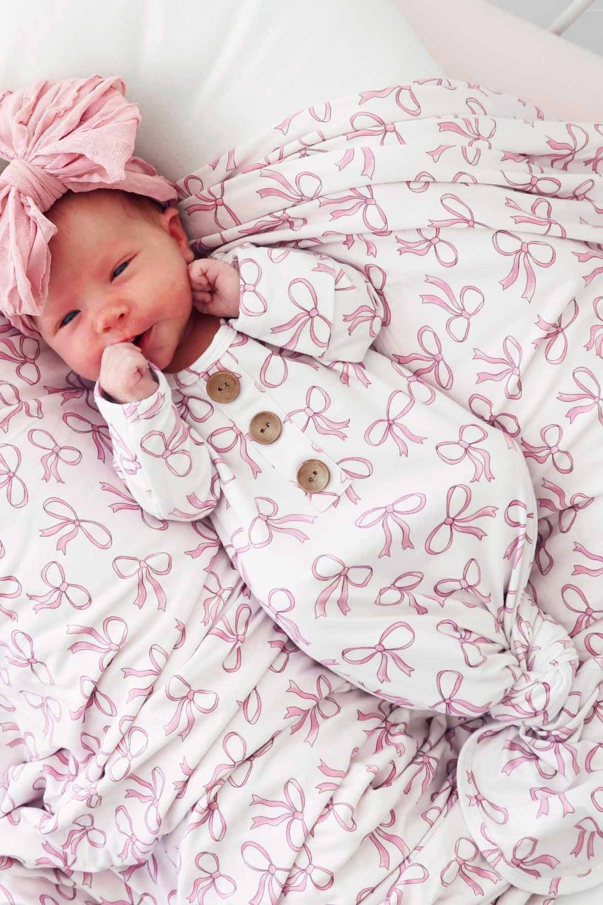 Blushing Bows Newborn Baby Knot Gown & Hat Set