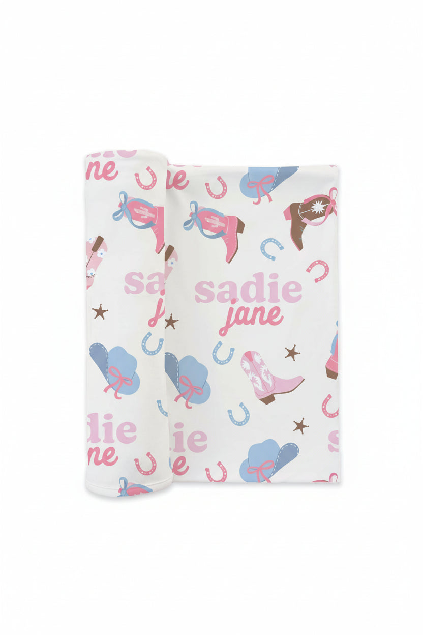 Boot Scootin' Personalized Swaddle Blanket