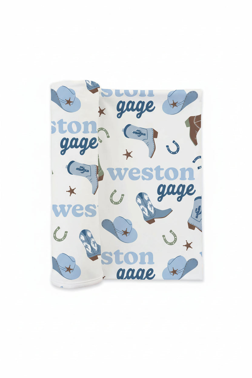 Boot Scootin' Personalized Swaddle Blanket