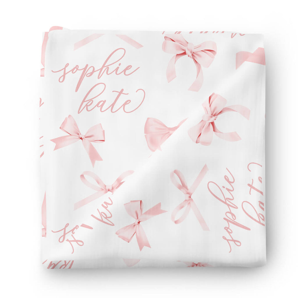 Bow Personalized Baby Name Swaddle Blanket