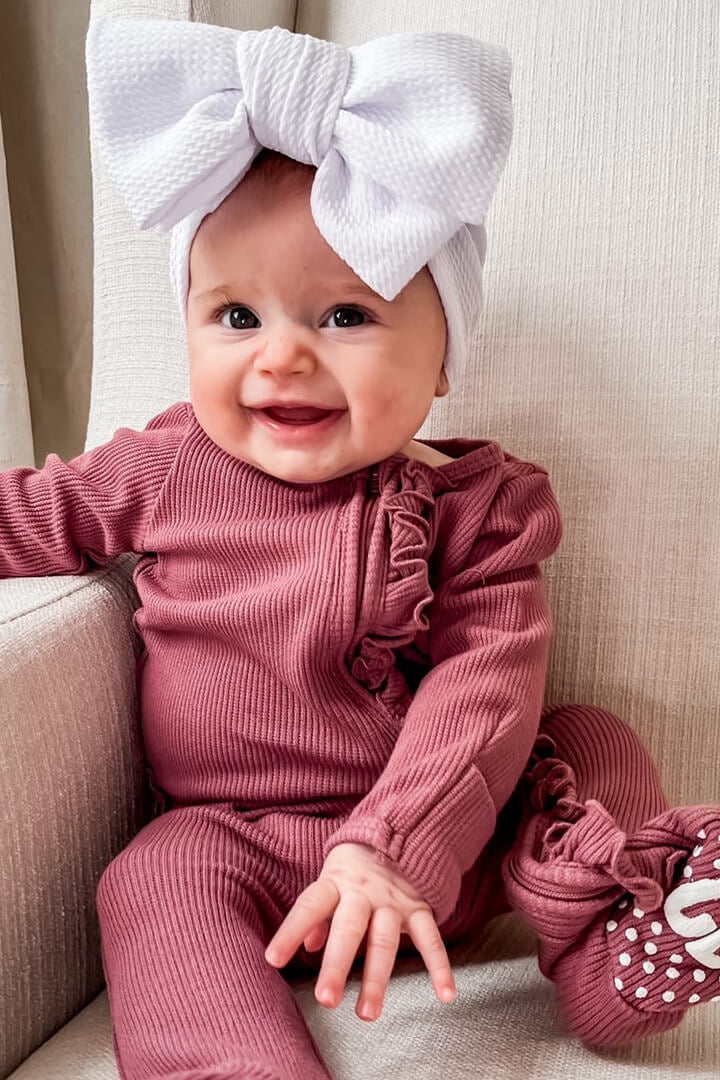 Boysenberry Bamboo Waffle Ruffle Zipper Footie