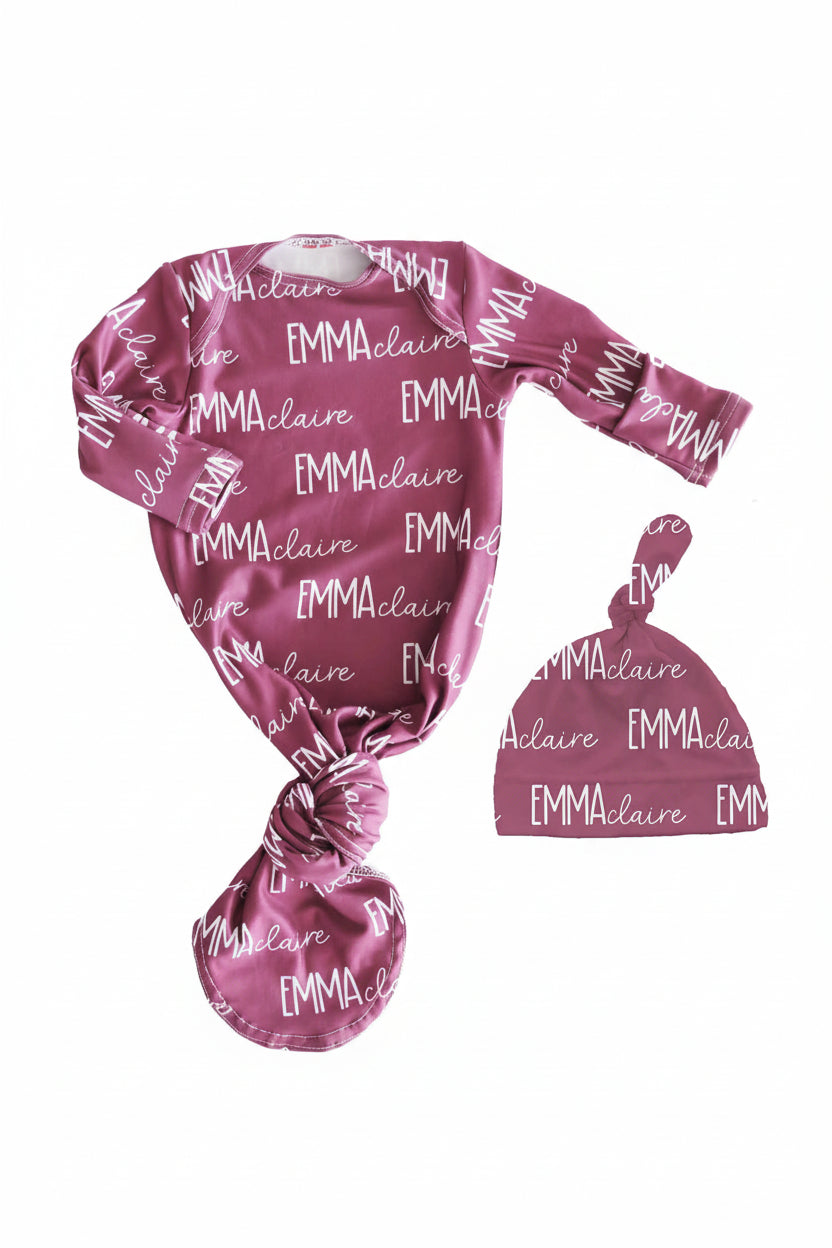 Personalized Font Duo Newborn Baby Knot Gown | Best Selling Pinks