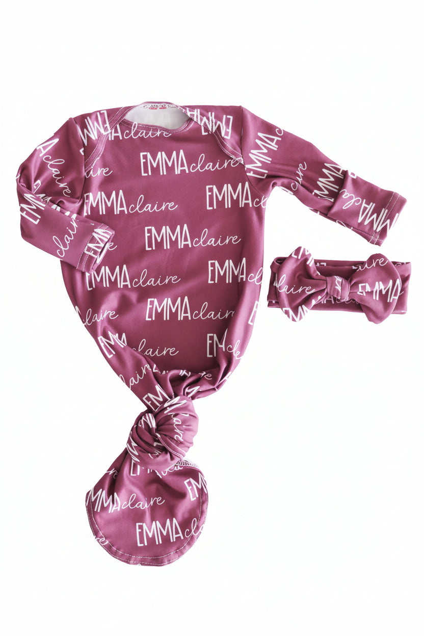 Personalized Font Duo Newborn Baby Knot Gown | Best Selling Pinks