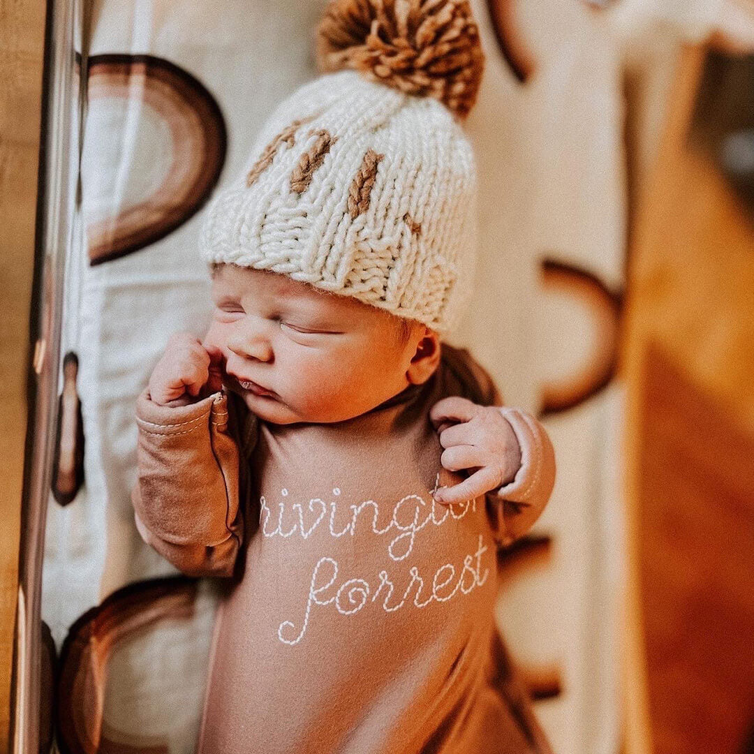 Personalized Stitched Newborn Baby Knot Gown | Warm Neutrals