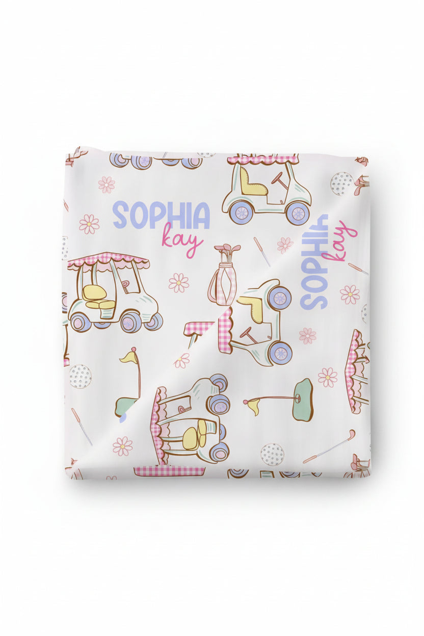 Country Club Cuties Personalized Swaddle Blanket | Pink