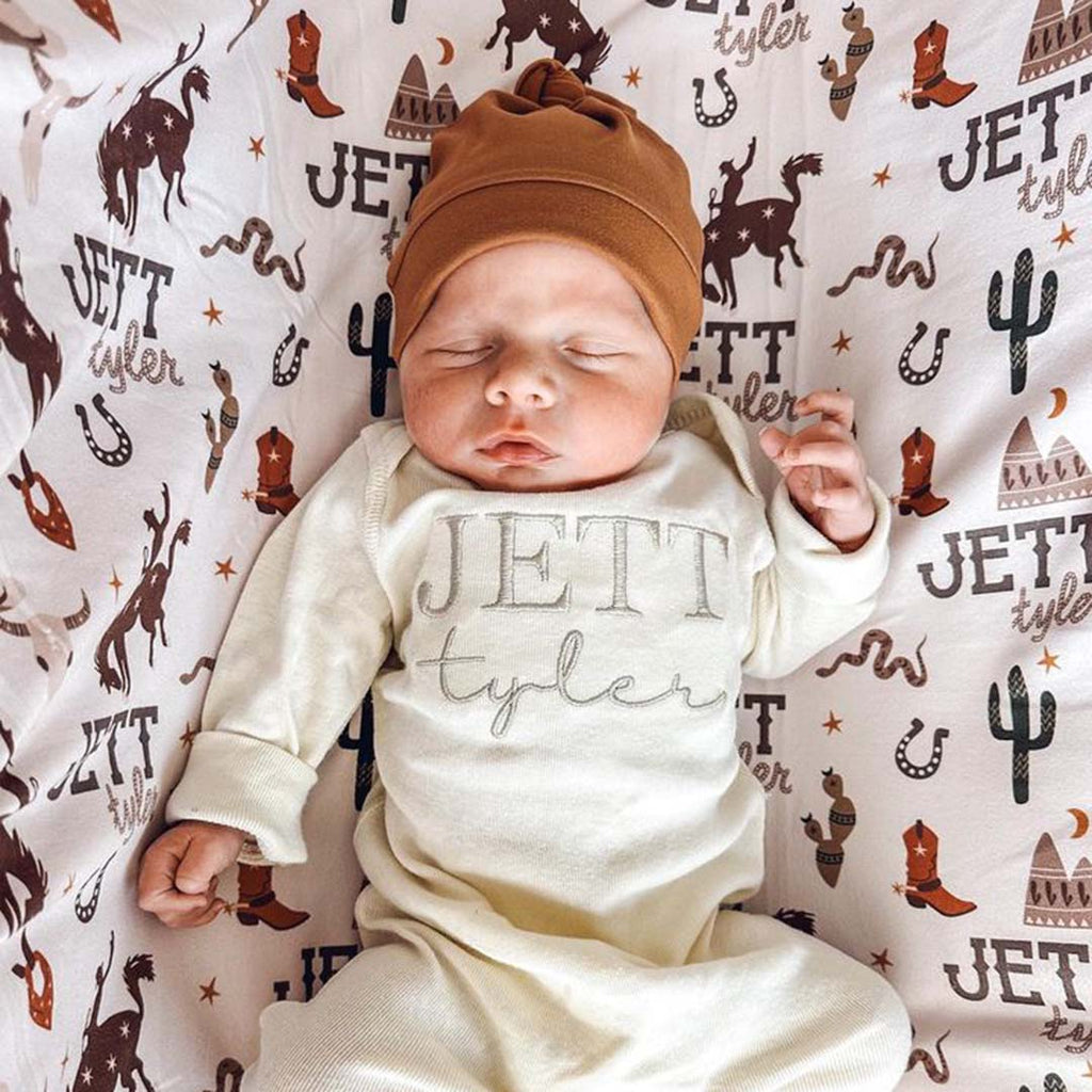 Giddy Up Personalized Baby Name Swaddle Blanket