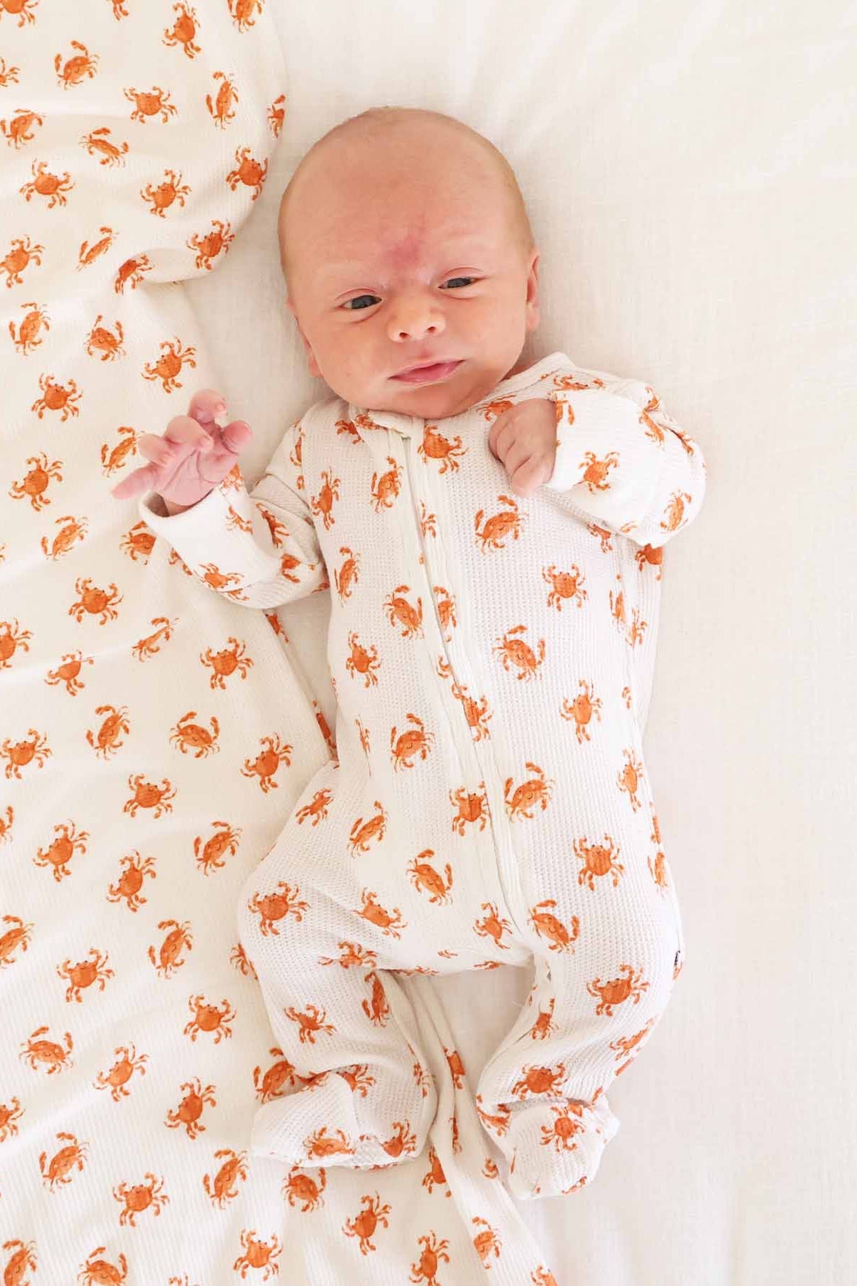 Beachy Bamboo Waffle Zipper Footies