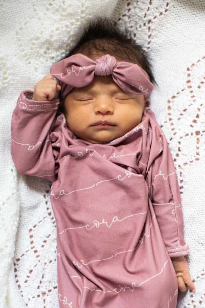 Solid Light Dusty Rose Personalized Newborn Baby Knot Gown