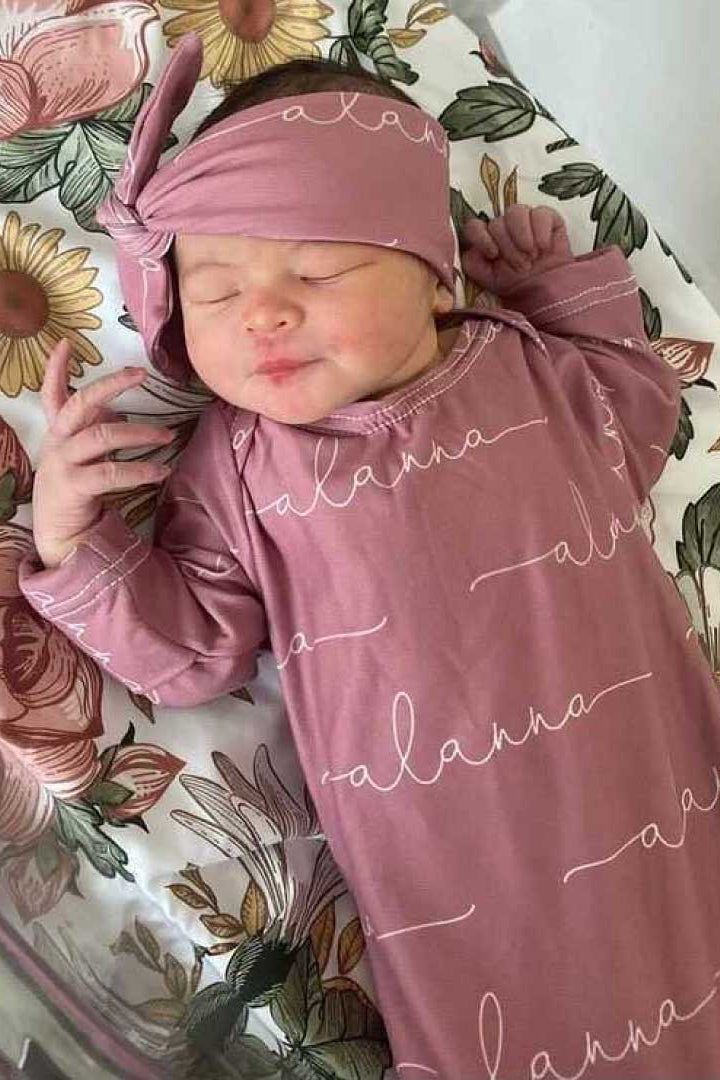 Solid Light Dusty Rose Personalized Newborn Baby Knot Gown