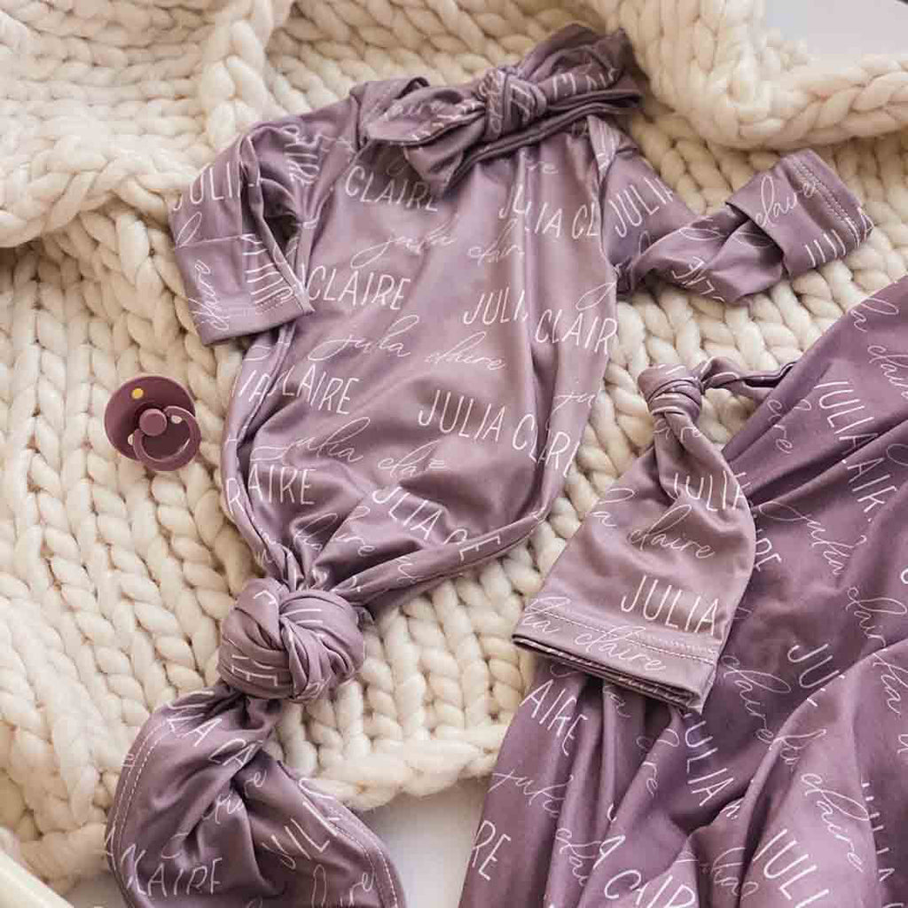 Solid Dusty Purple Personalized Newborn Baby Knot Gown